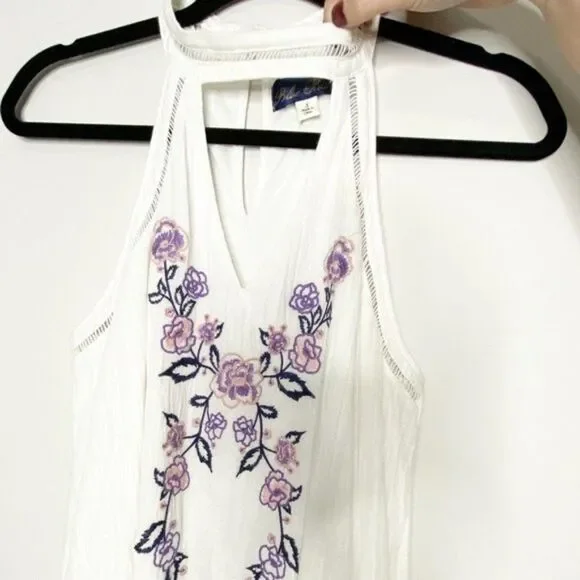 Blue Rain Embroidered Floral Sleeveless Choker Neckline Shift Dress Small - Picture 4 of 5